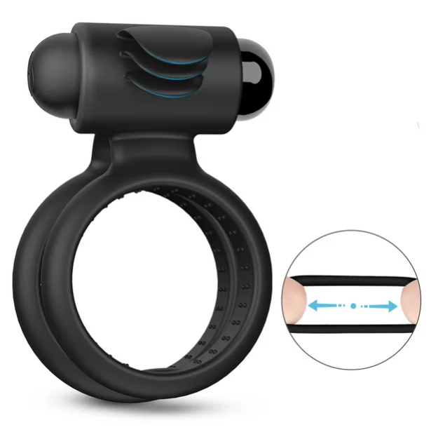 Qi-EU 男士双阴茎环振动器，超柔软硅胶阴茎增强成人情侣性玩具